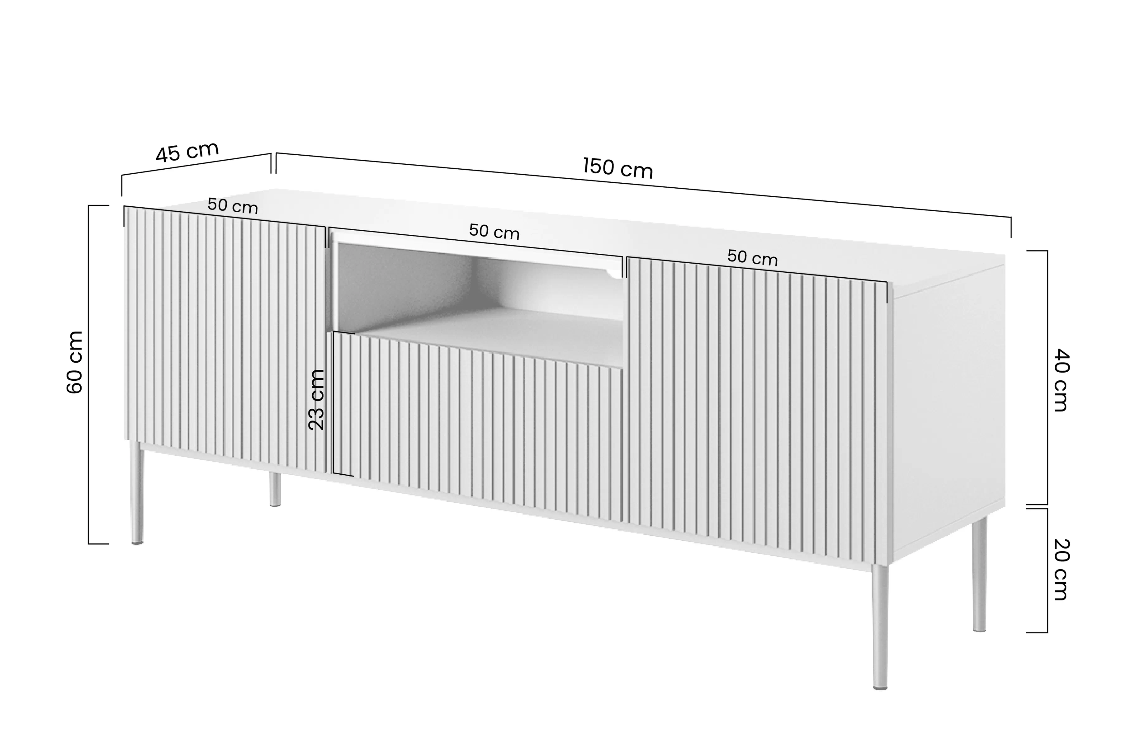 TV skrinka Nicole 150 cm z szuflada i wneka - biely mat / zlote nozki