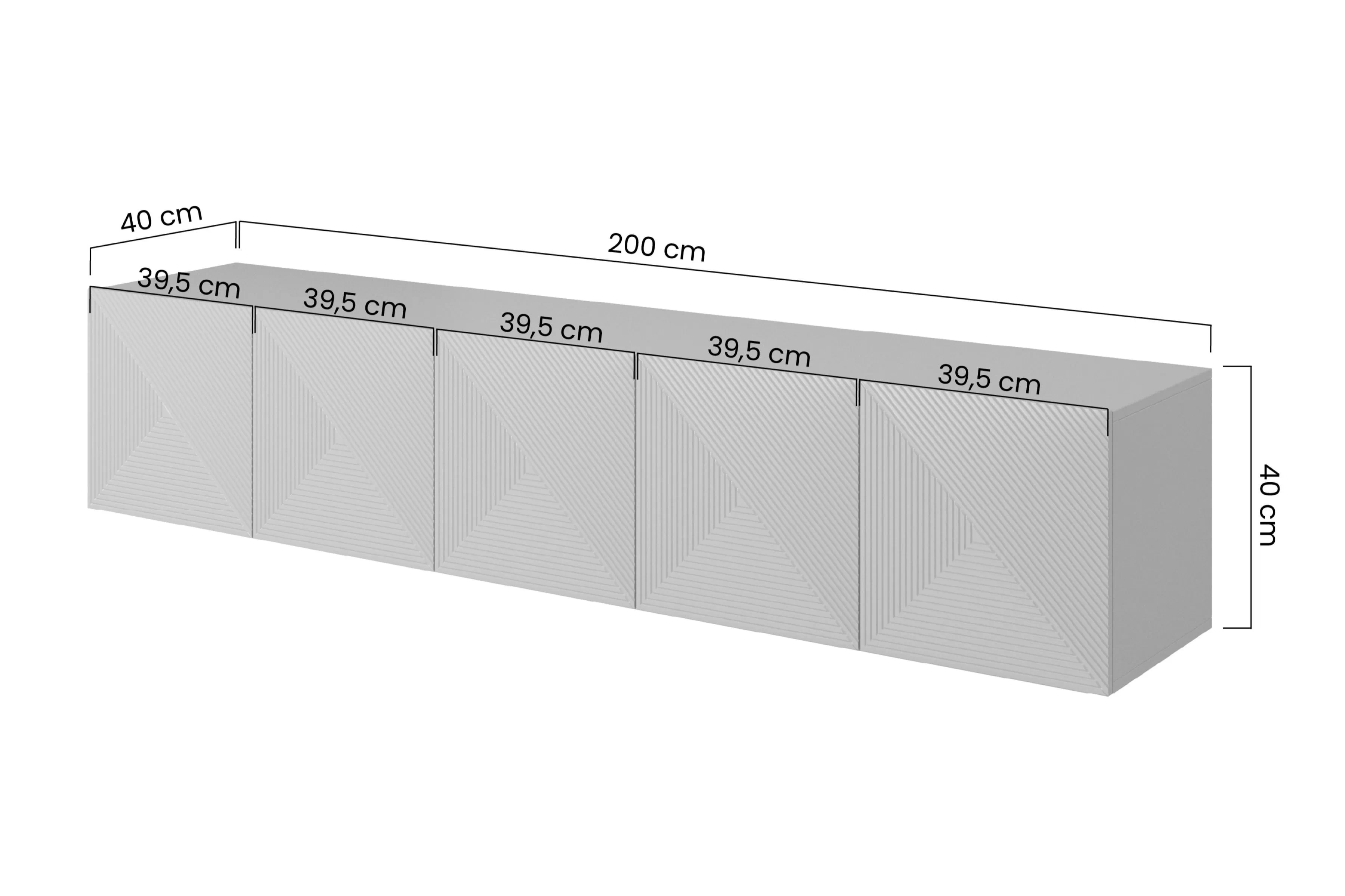 TV skrinka závesná Asha 200 cm s frézovaným frontom - Čierny mat