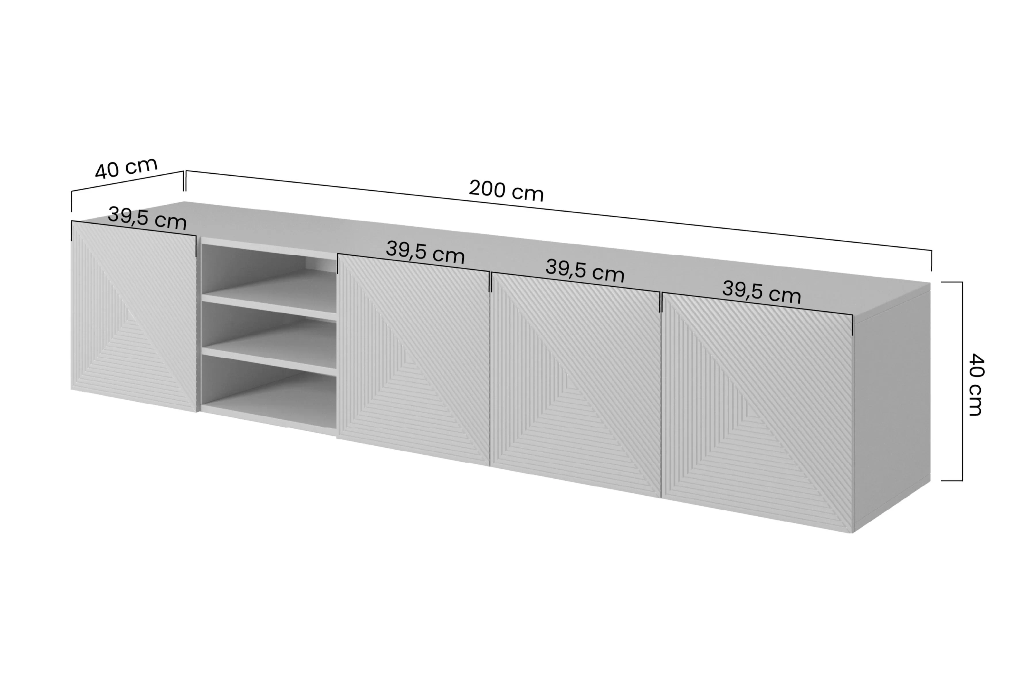 TV skrinka závesná Asha 200 cm s frézovaným frontom i wneka - artisan / Čierny mat