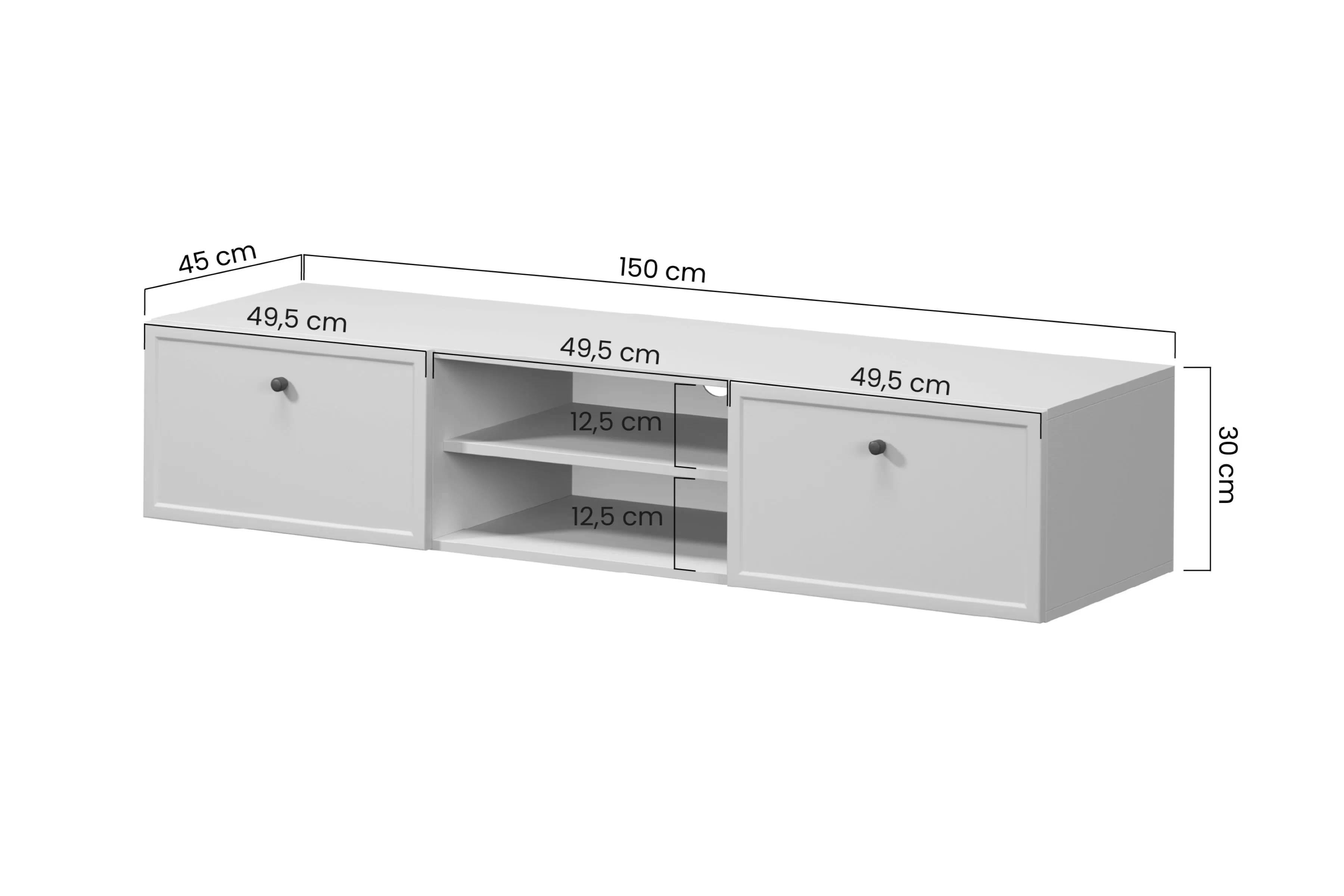 TV skrinka závesná Lorini 150 cm so zásuvkami - kašmír / zlote úchyty T-bar