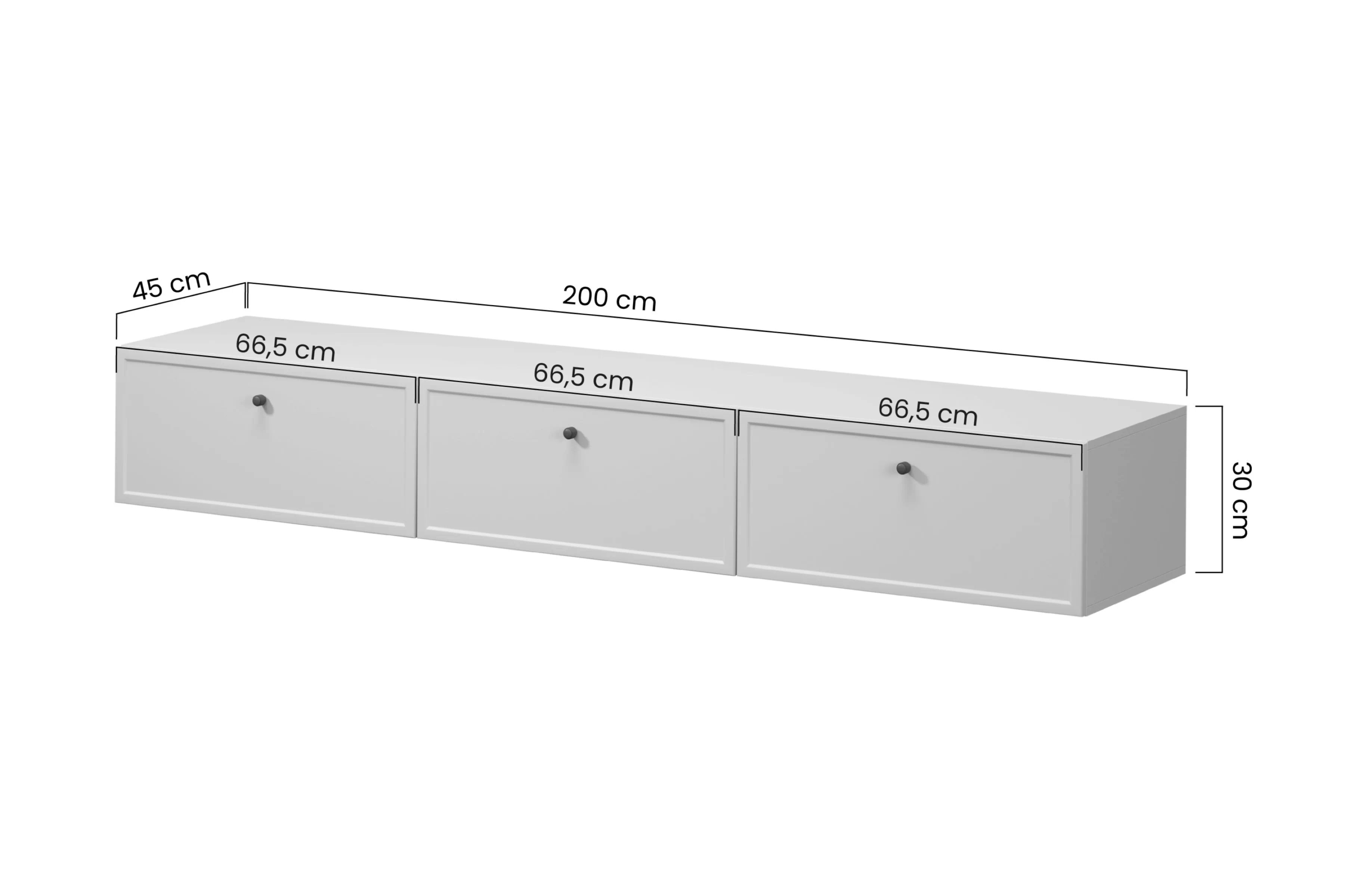 TV skrinka závesná Lorini 200 cm so zásuvkami - kašmír / zlote úchyty T-bar