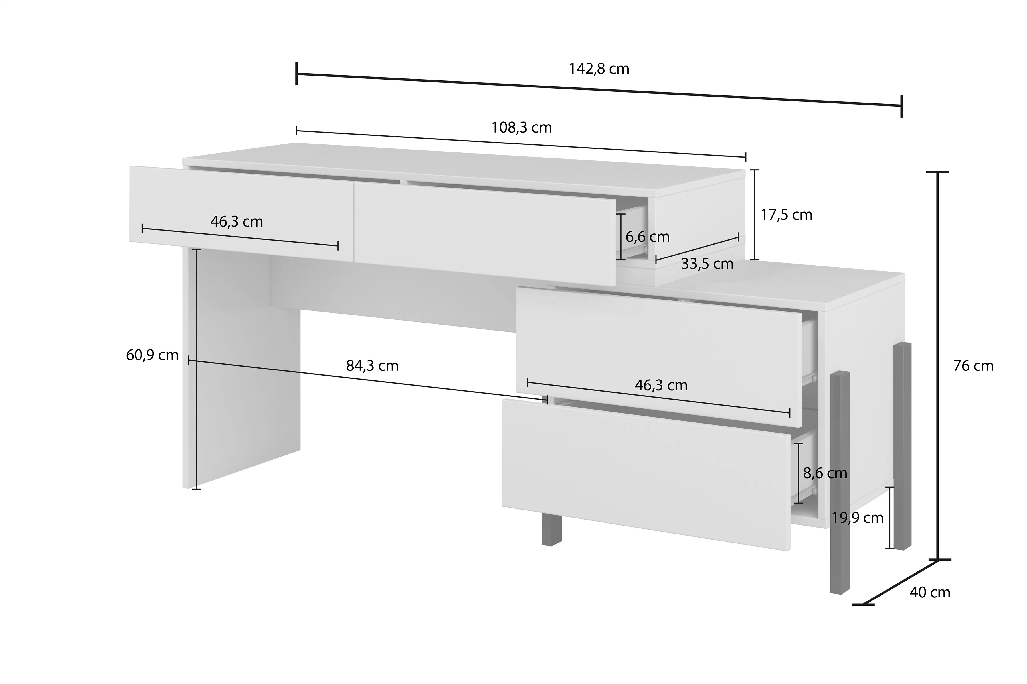 Toaletný stolík/Písací stôl Jukon 143 cm so zásuvkami - kašmír / čierny nožičky