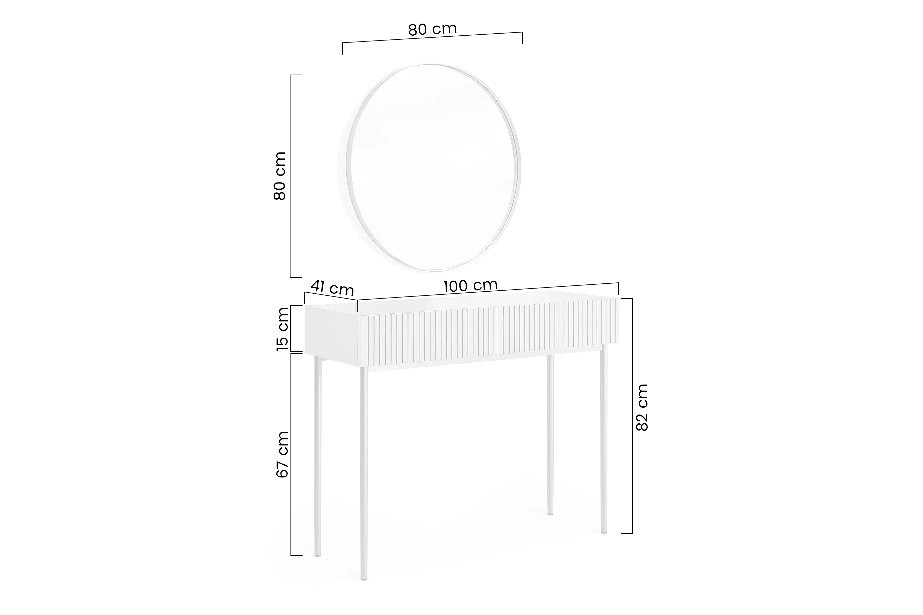Toaletný stolík Nicole z čiernym zrkadlom 80 cm - Čierny mat / čierny nozki