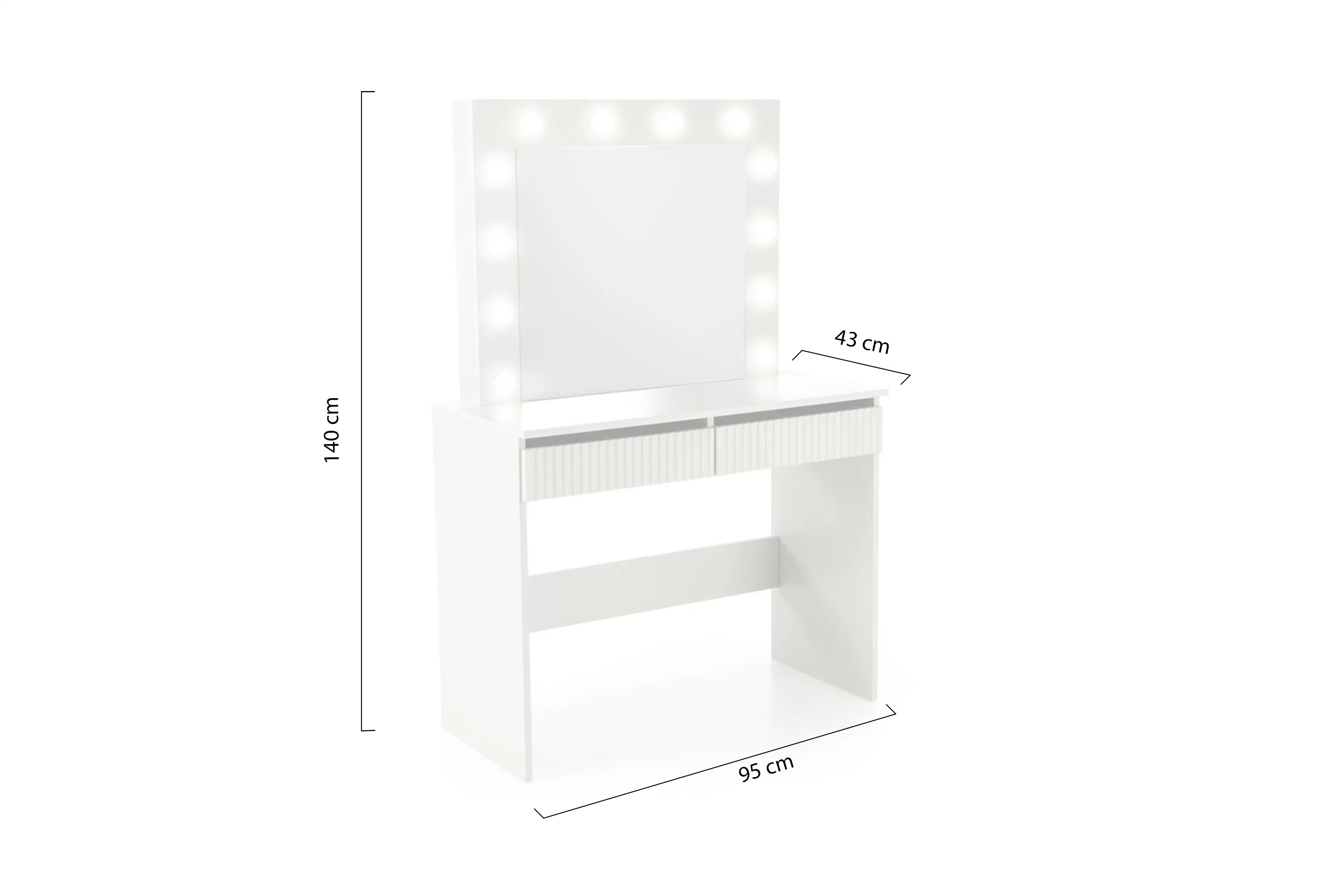 Toaletný stolík Velinio 2 95 cm ryflowana kašmír