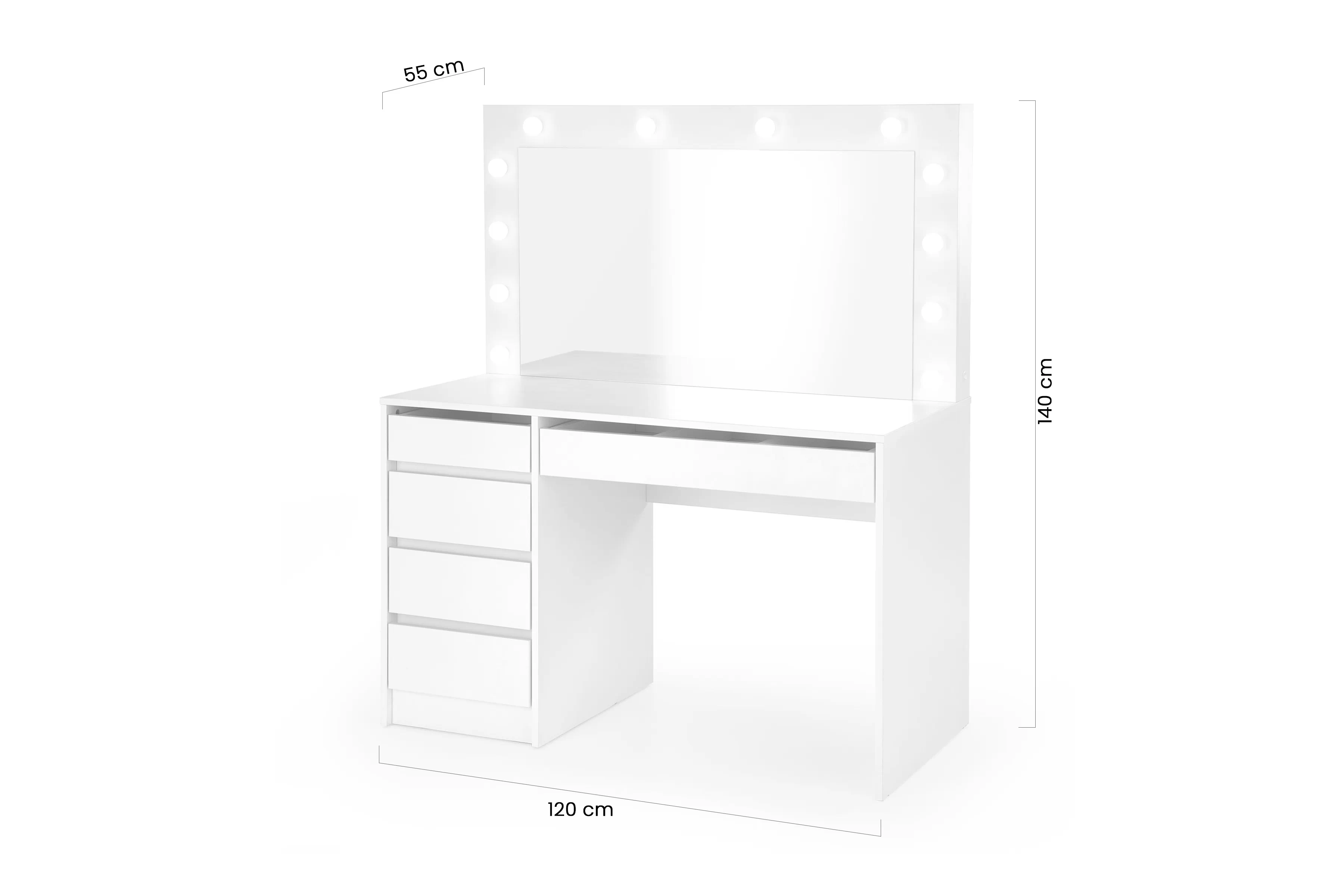 Toaletný stolík Velinio XL 120 cm - Biely