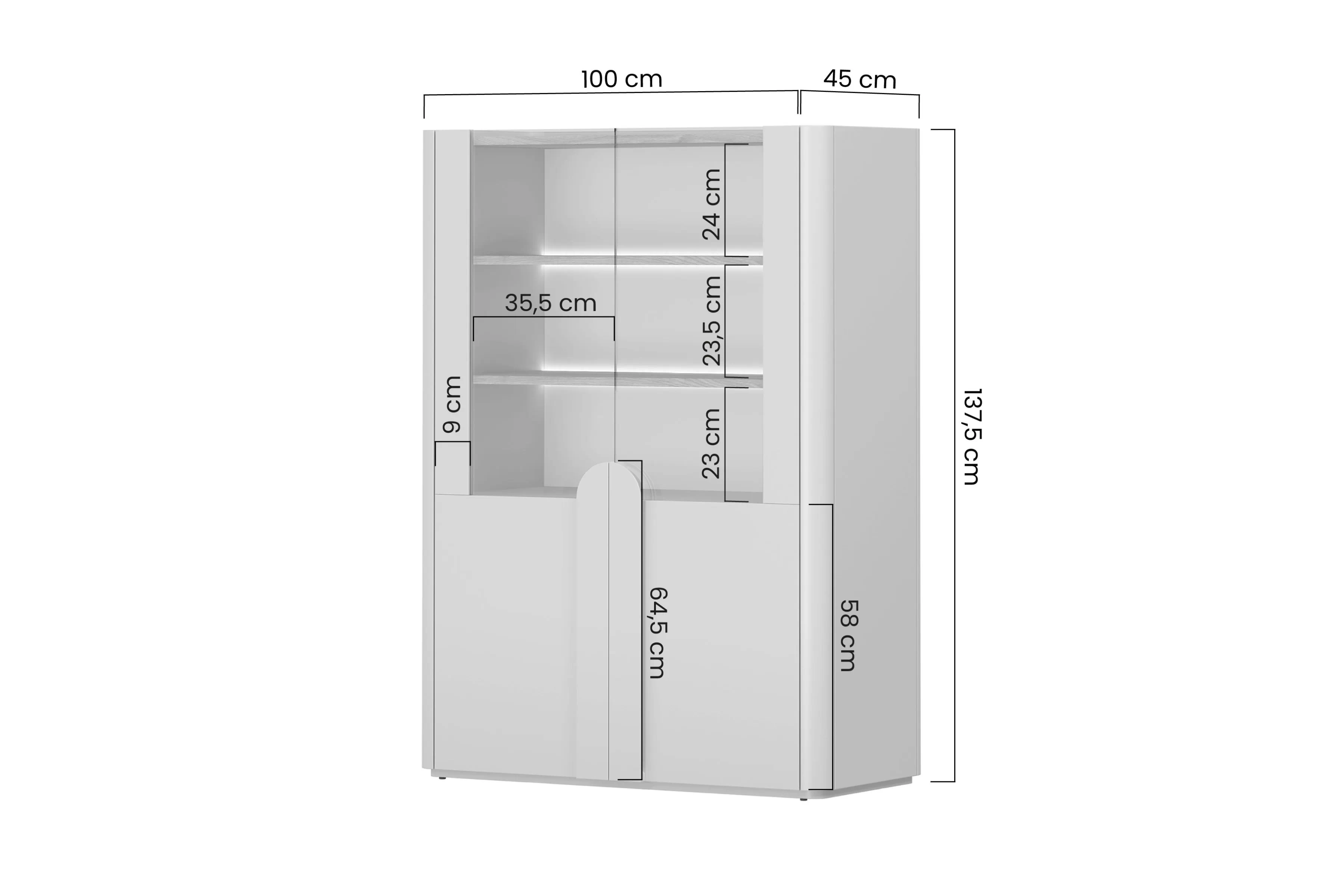 Vitrína Amilio 100 cm dvojdverová - kašmír / Dub olejowany / úchyty kašmír