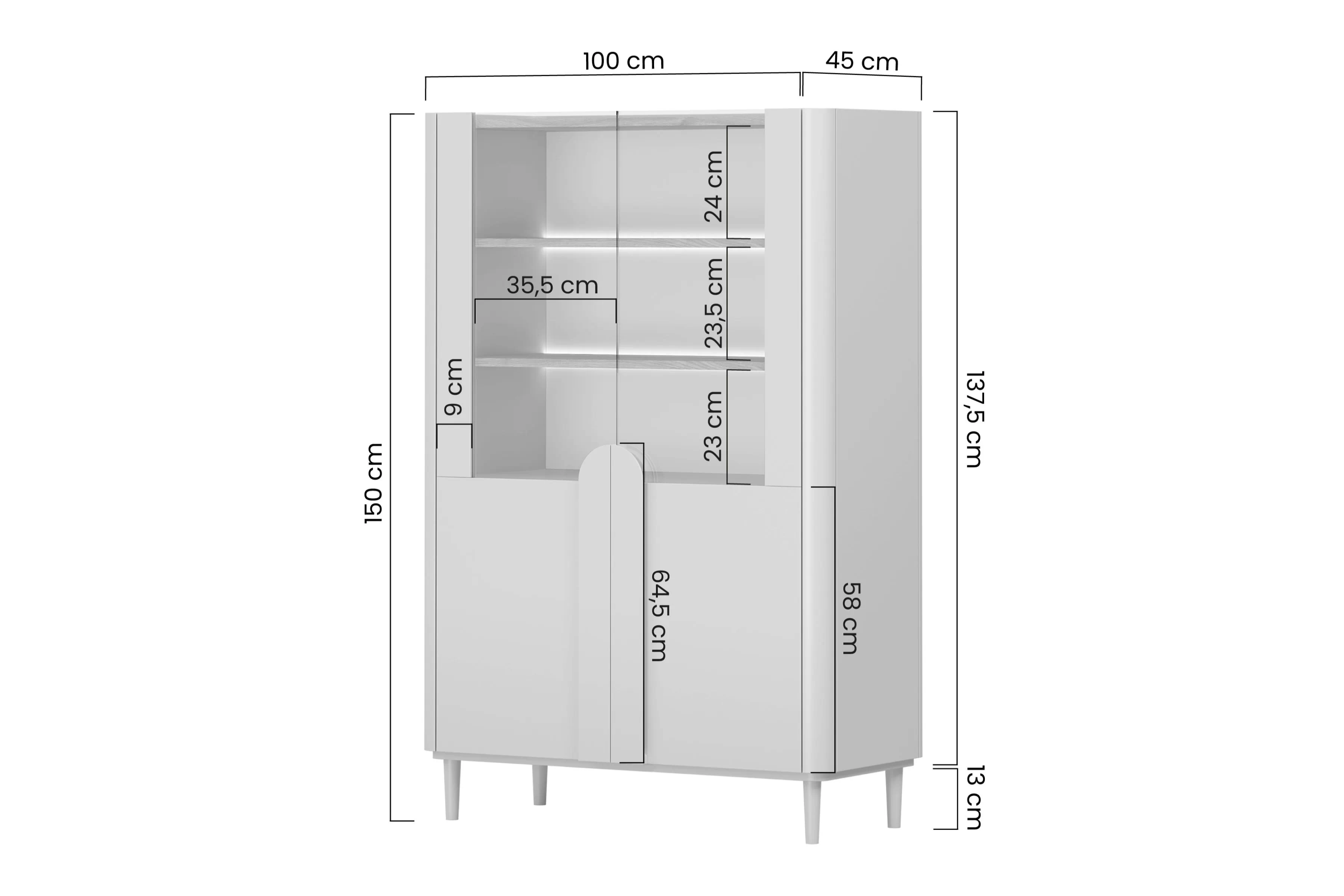 Vitrína Amilio 100 cm dvojdverová na nôžkach - eukaliptus / Dub baltic dune / úchyty Dub prírodné