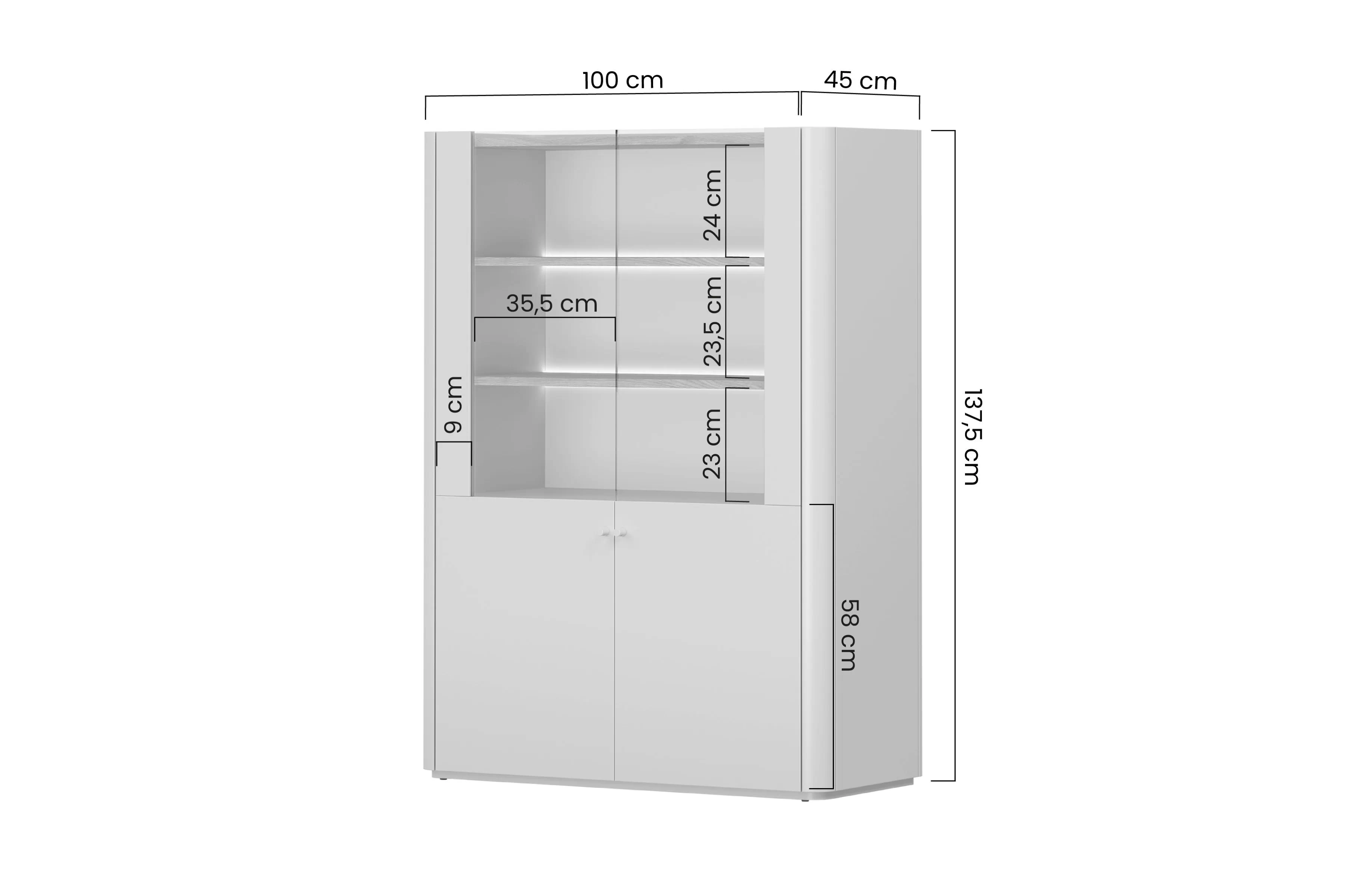 Vitrína Elivo 100 cm dvojdverová - kašmír / Dub olejowany