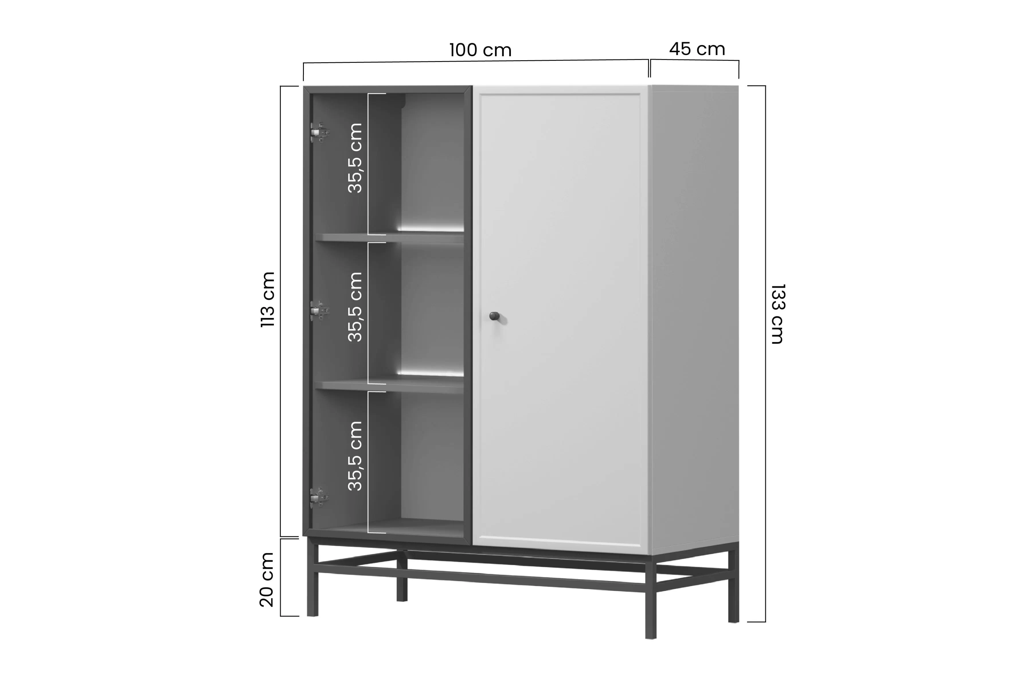 Vitrína Lorini do obývacej izby 100 cm - kašmír / Čierny Úchytka T-bar / Rošt