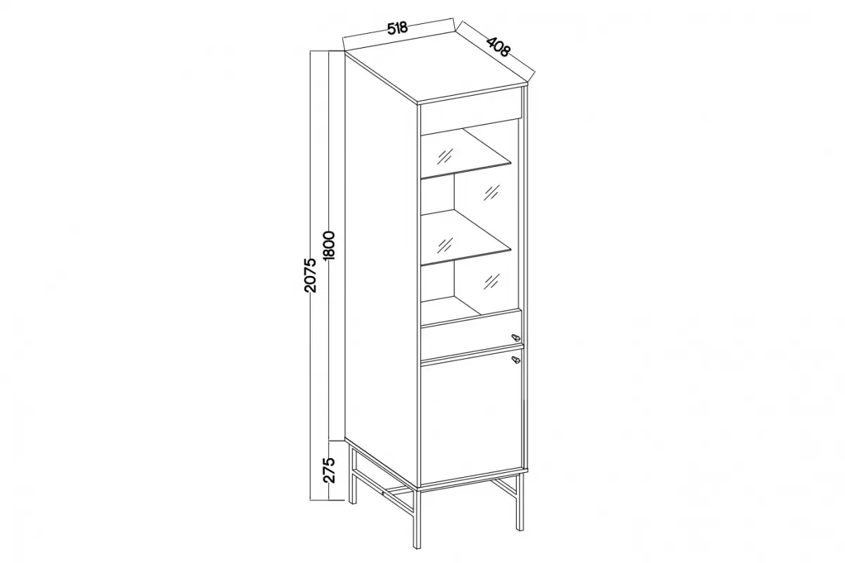 Vitrína Lotina III 2F - 52 cm - eukaliptus / čierny nožičky
