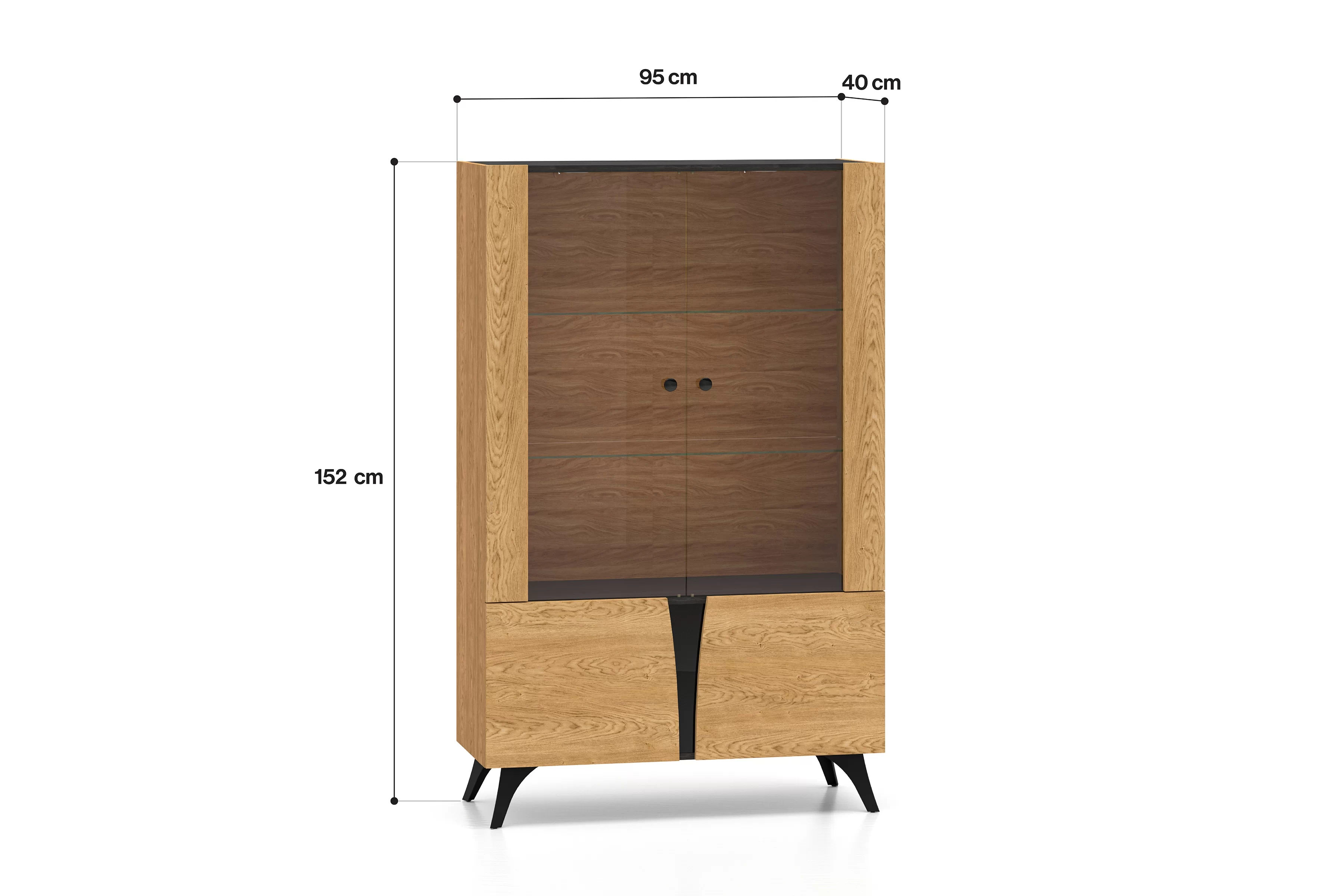Vitrína Natina 03 - 95 cm - Dub baltic dune / Jaseň portland Čierny