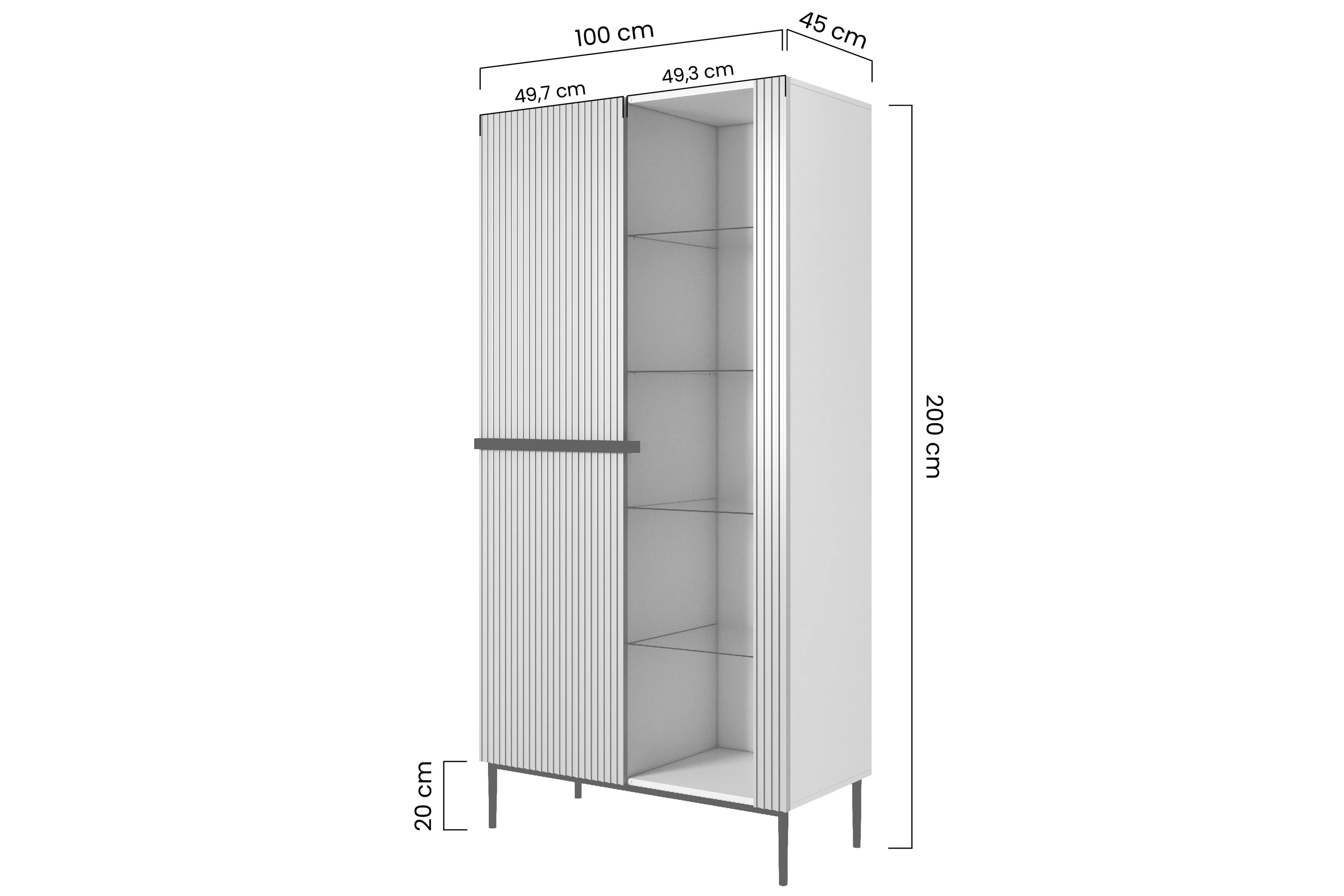 Vitrína Nicole na kovových nohách 100 cm - biely mat / zlote nozki