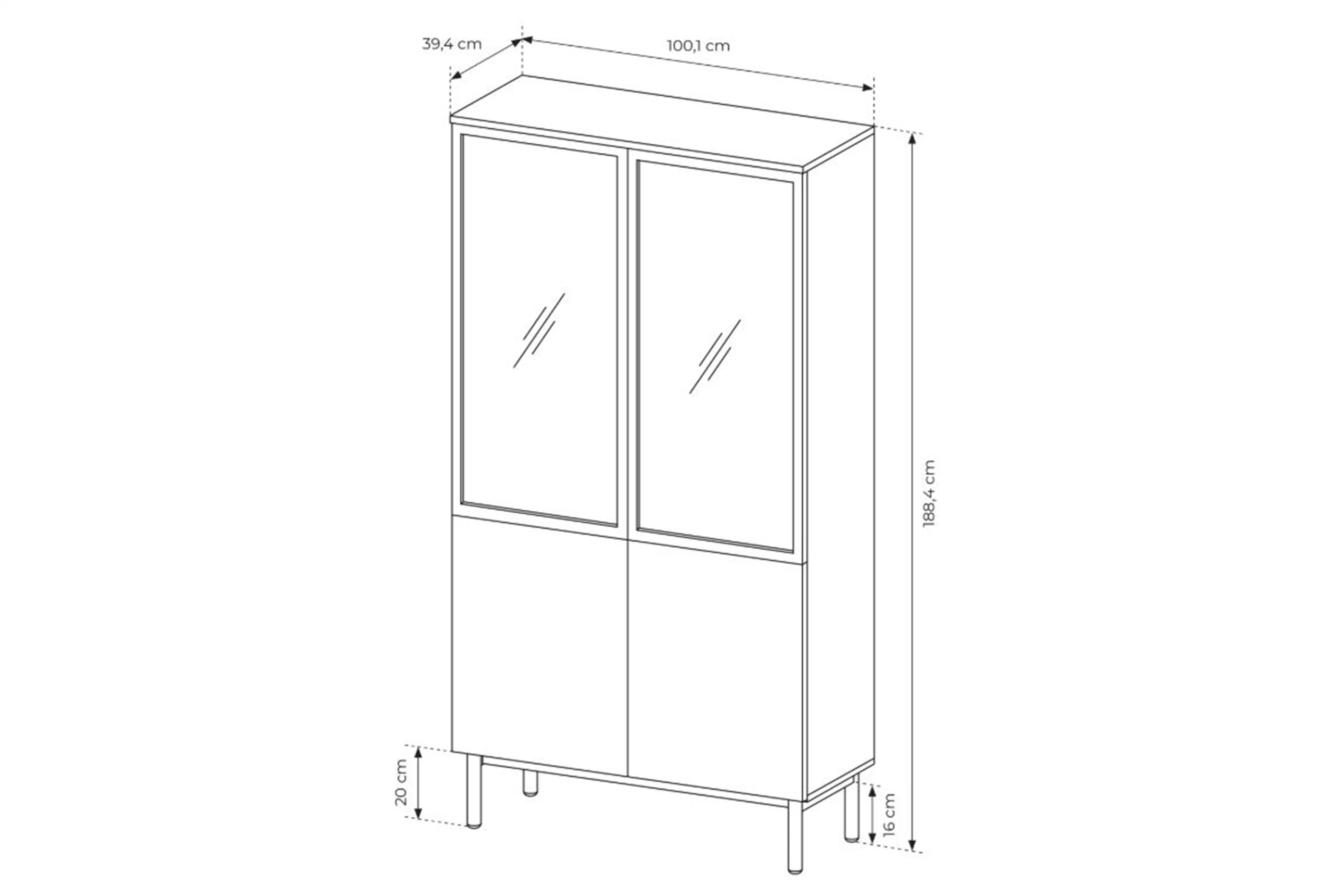 Vitrína vysoká Noro 100 cm s osvetlením LED - Dub evoke / Čierny