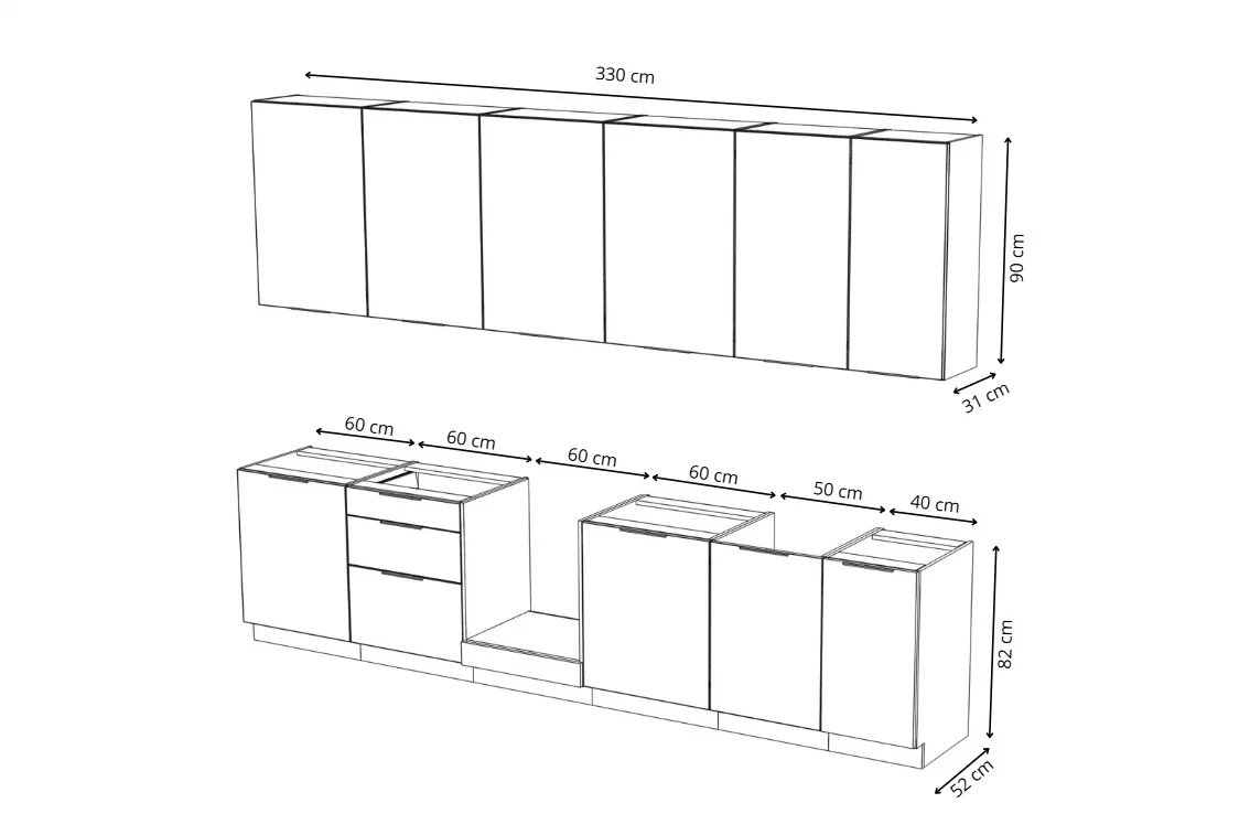 Komplet nábytku kuchynského Arvani 330cm - kašmír / Dub artisan