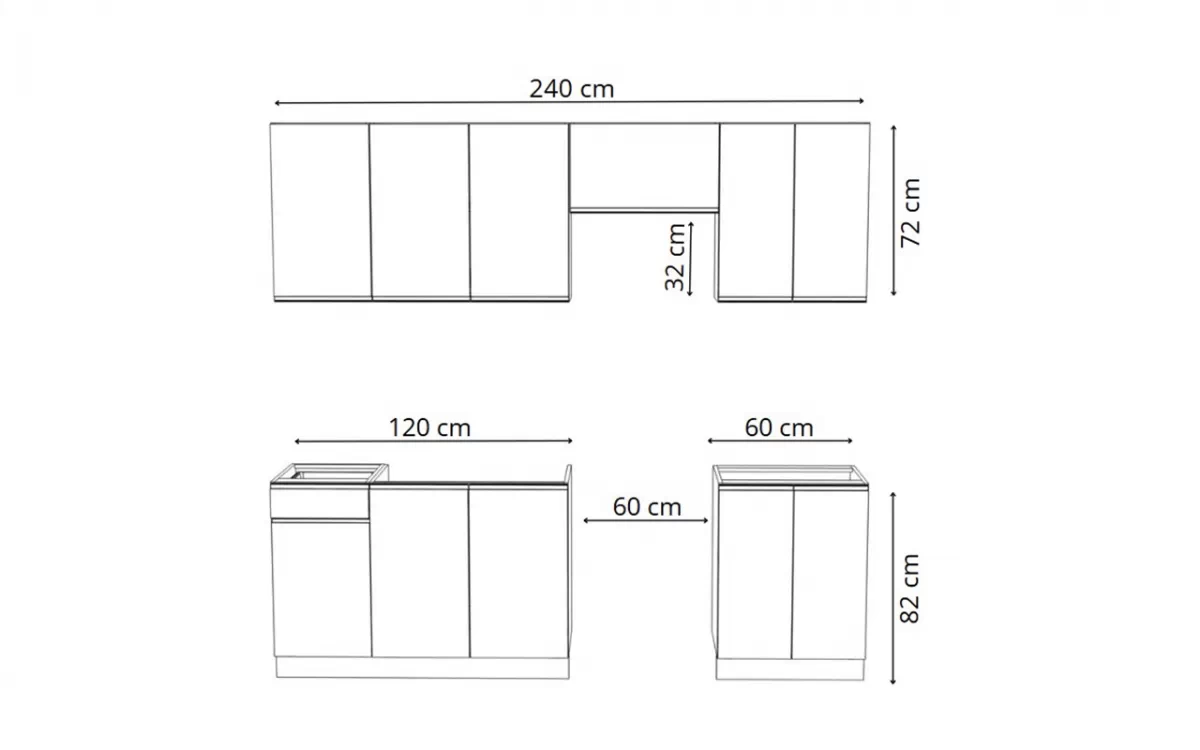 Komplet nábytku kuchynského Aspen 240cm z cokolem - biely lesk