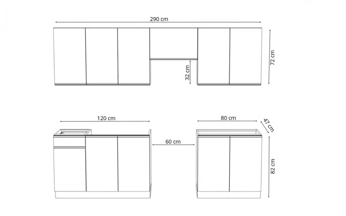 Komplet nábytku kuchynského Aspen 260cm z cokolem - biely lesk