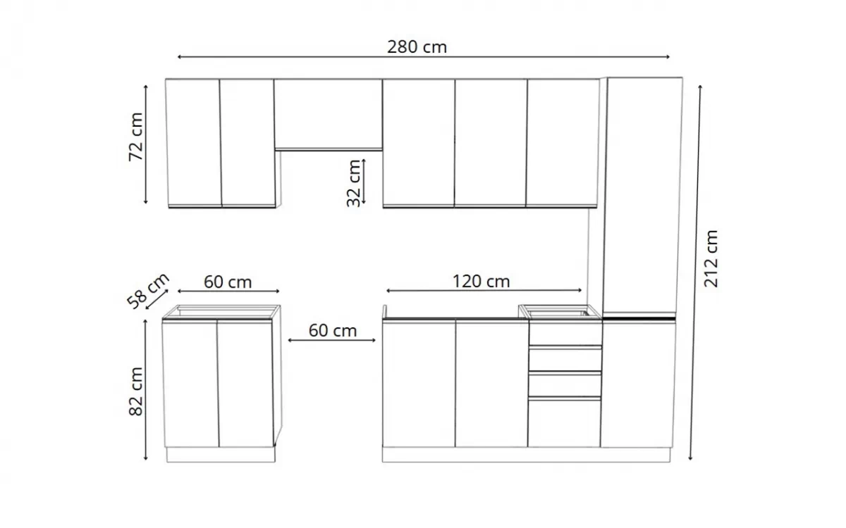 Komplet nábytku kuchynského Aspen 280cm z cokolem - biely lesk