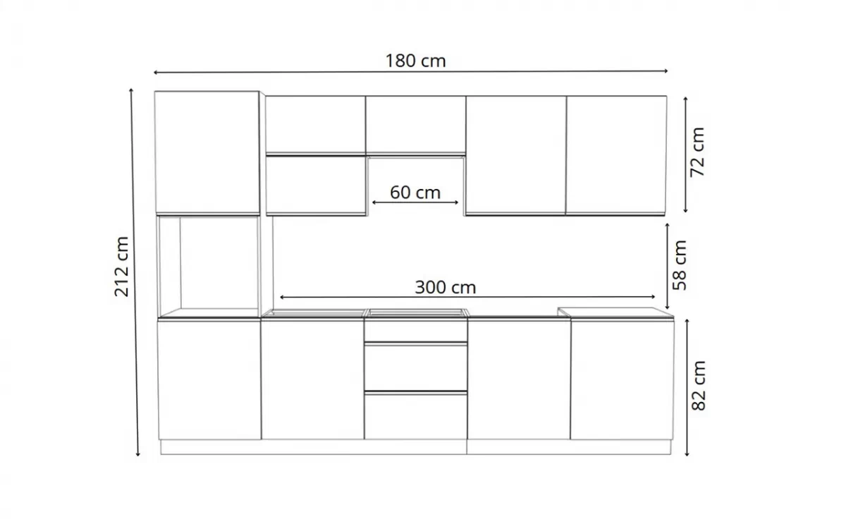 Komplet nábytku kuchynského Aspen 300cm z cokolem - biely lesk