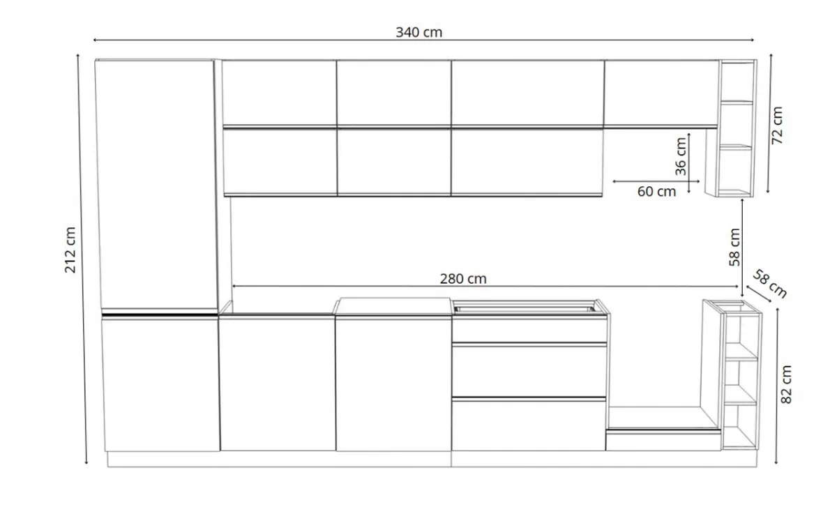 Komplet nábytku kuchynského Aspen 340cm z cokolem - biely lesk