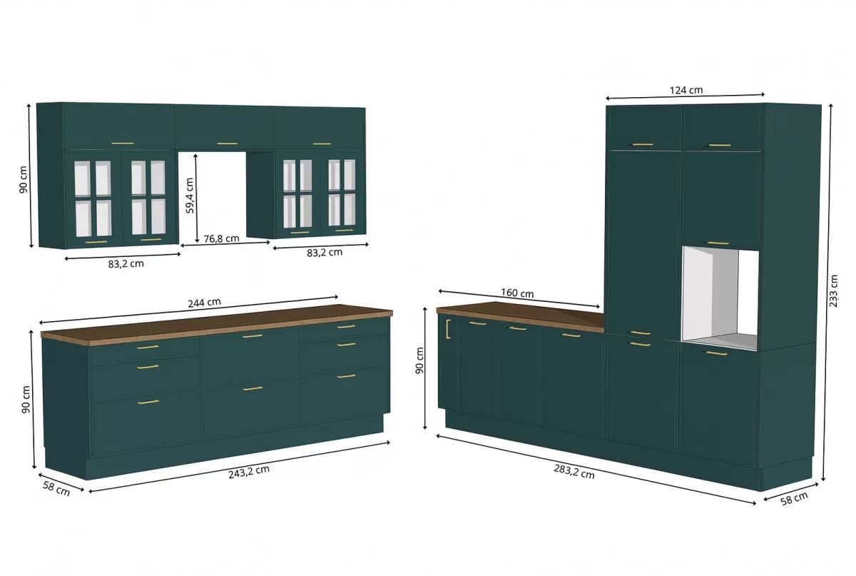 Komplet nábytku kuchynského Kammono F 243x283cm - Morský