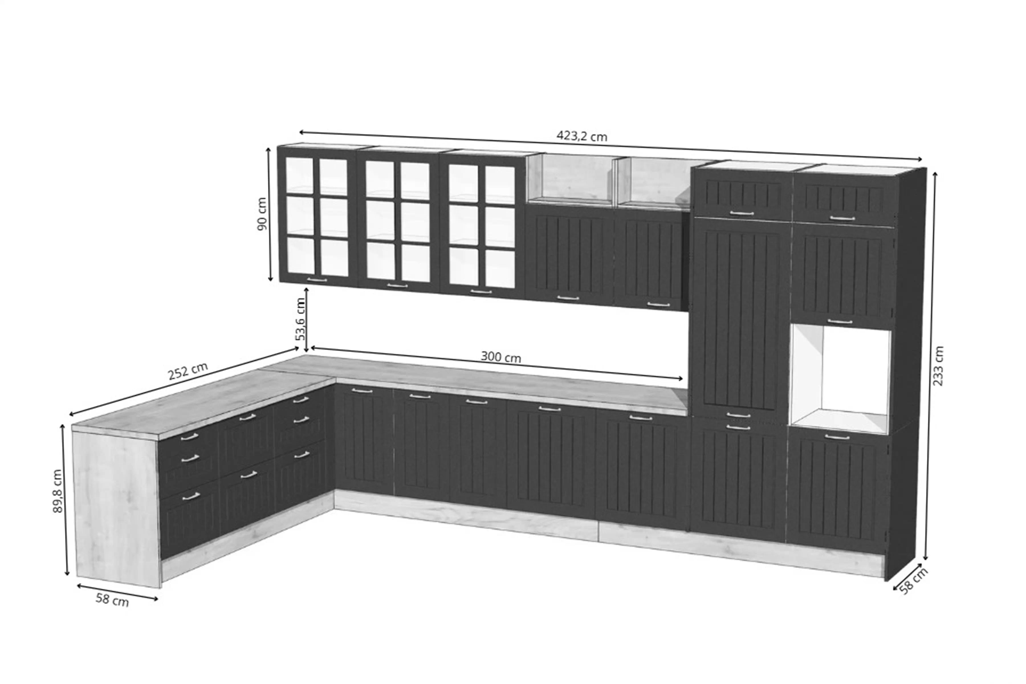 Komplet nábytku kuchynského Kammono F 252x423cm - granat / Dub arlington